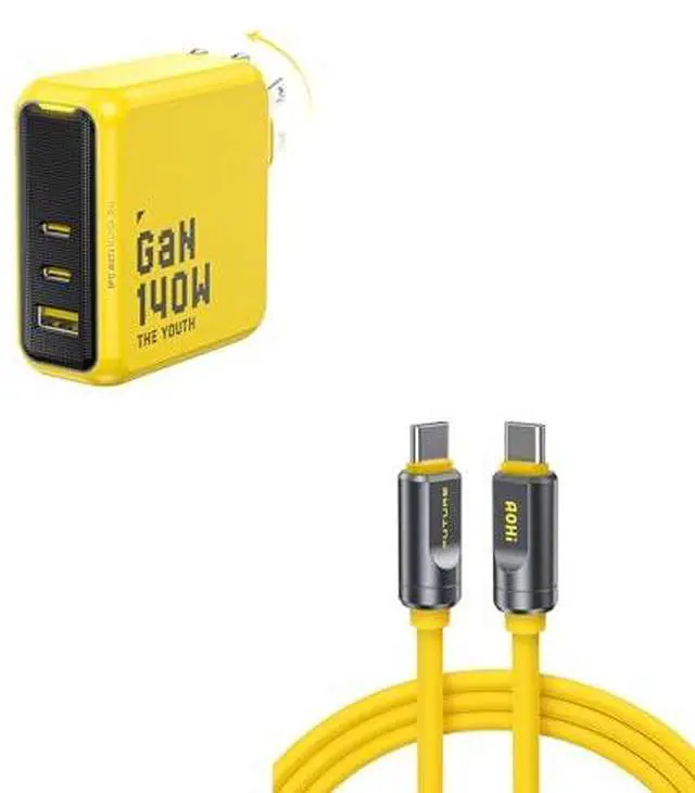 Main image of Youth 140W GaN+ USB C Charger 100W Laptop Fast Charger PD3.1 PPS 3-Port USB C Wall Charger Power Adapter +USB 4 2.0 Cable 6.6FT with up to 120Gbps Bandwidth Boost Dual 8K/4K Display 240W PD 3.1 F