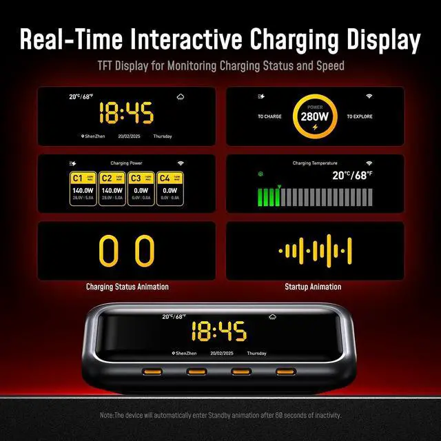 Alt view image 7 of 7 - Future AI 280W PD3.2 GaN Desktop Charging Station, 6-Port Charger with 240W Max USB-C Output, Smart TFT Display & Wi-Fi App Control,Compatible with MacBook, iPhone, Galaxy, Dell, iPad Pro, Grey