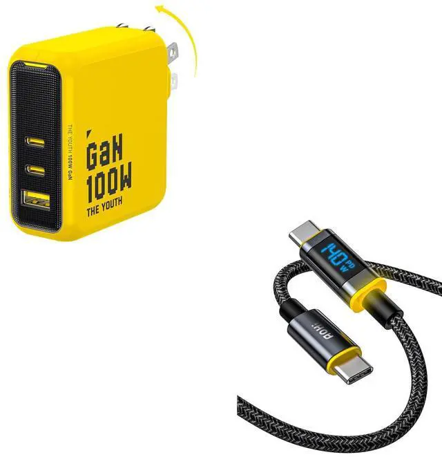 Main image of Youth 100W Gan USB C Wall Charger + AOHI 140W USB C Cable with Display