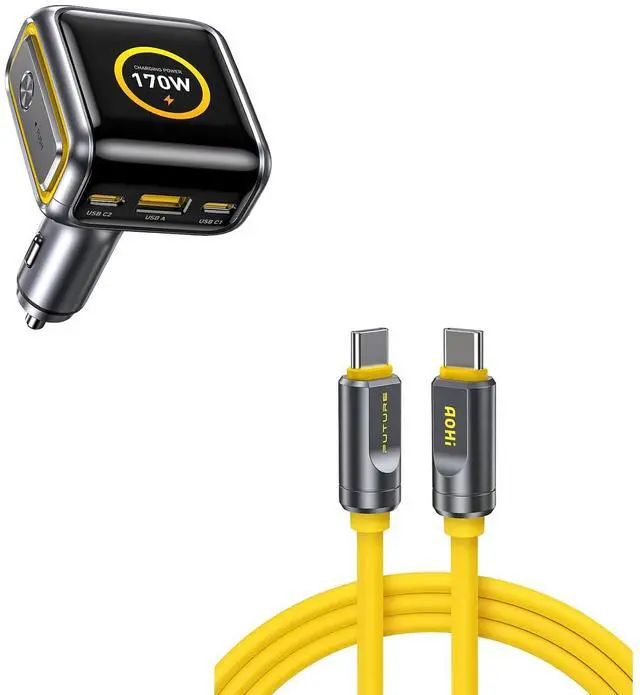 Main image of SUPERAUTO 170W Car Charger with Smart LED Display140W PD 3.1 USB C Fast Charging Car Adapter with USB4 2.0 Cable 6.6ft with 240W PD3.1 Fast Charging, 80Gbps Data Transfer, Dual 8K/Triple 4K Displ