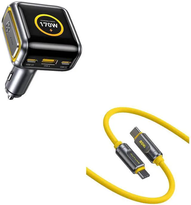 Main image of SUPERAUTO 170W Car Charger with Smart LED Display, 140W PD 3.1 USB C Fast Charging Car Adapter with 80Gb/s USB4 2.0 Cable 3.3FT with up to 120Gbps Bandwidth Boost Dual 8K/4K Display 240W PD 3.1 F