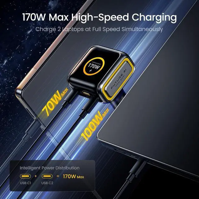 Alt view image 6 of 7 - SUPERAUTO 170W Car Charger with Smart LED Display, 140W PD 3.1 USB C Fast Charging Car Adapter with 80Gb/s USB4 2.0 Cable 3.3FT with up to 120Gbps Bandwidth Boost Dual 8K/4K Display 240W PD 3.1 F