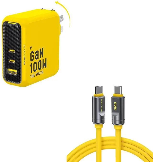 Main image of Youth 100W Gan+ USB C Wall Charger, 3-Port Laptop Fast Charger Type C Power Adapter+ USB 4 2.0 Cable 6.6FT with up to 120Gbps Bandwidth Boost Dual 8K/4K Display 240W PD 3.1 Fast Charging