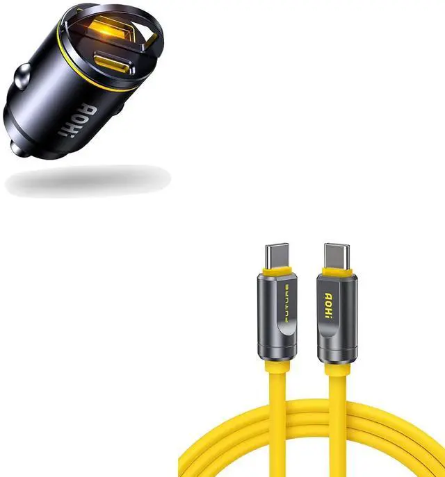 Main image of USB C Car Charger, PD 45W&QC 30W 2 Port Type-C Fast Charging Car Charger Lighter+USB 4 2.0 Cable 6.6FT with up to 120Gbps Bandwidth Boost Dual 8K/4K Display 240W PD 3.1 Fast Charging