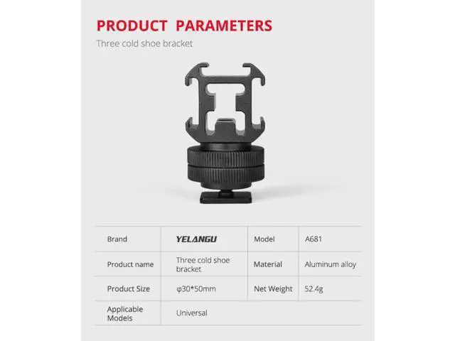 Alt view image 2 of 4 - Triple Cold Shoe Mount Adapter Mount for Mic LED Video Light for DSLR Camera