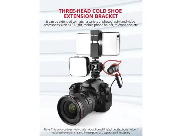 Alt view image 4 of 4 - Triple Cold Shoe Mount Adapter Mount for Mic LED Video Light for DSLR Camera