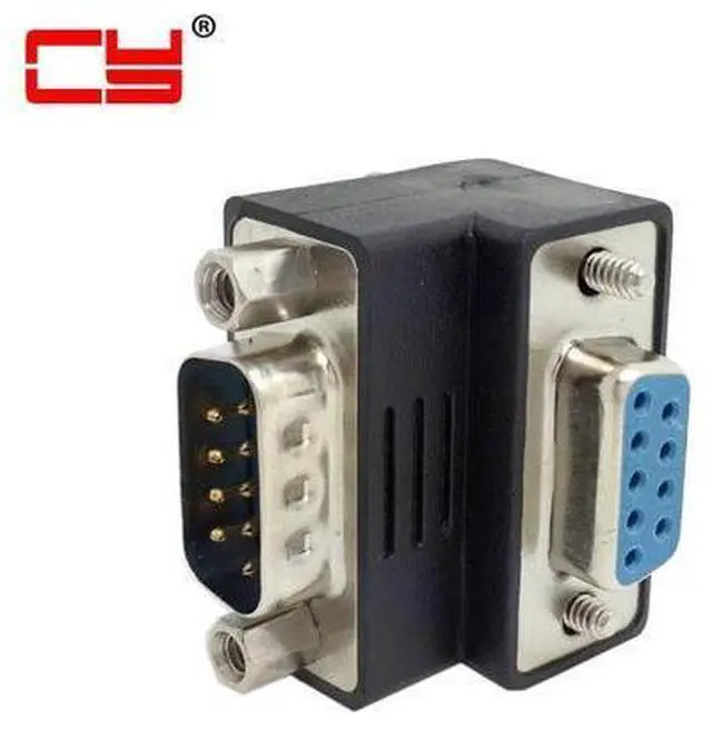 Main image of D-Sub RS232 Female 9Pin Thumbscrew Type Up Right Angled 90 Degree to 9Pin Male Screw Nuts Type Extension Adapter Converter