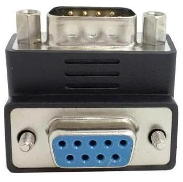 Alt view image 2 of 3 - D-Sub RS232 Female 9Pin Thumbscrew Type Up Right Angled 90 Degree to 9Pin Male Screw Nuts Type Extension Adapter Converter