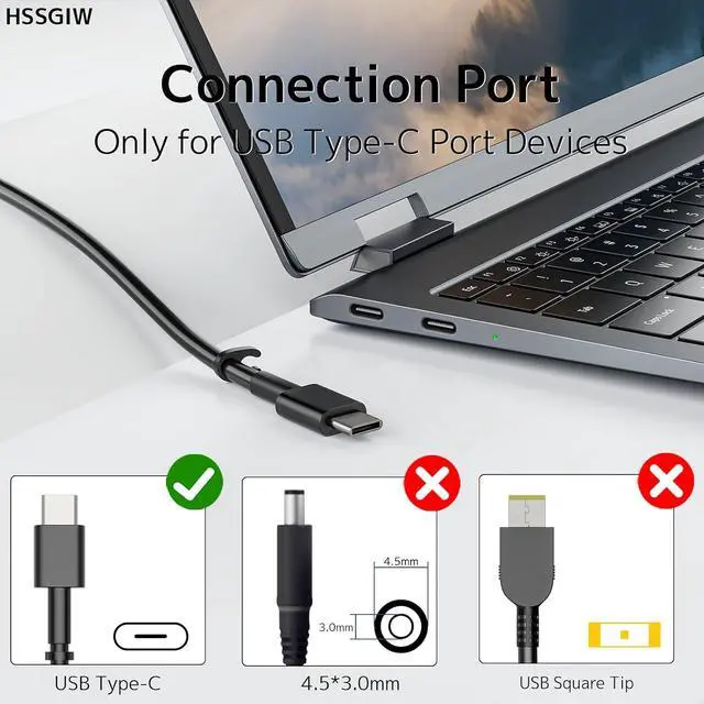 Alt view image 2 of 7 - 65W USB Type C Laptop Charger Fit for Dell Latitude Inspiron XPS Chromebook | 65W/45W PD Fast Charging | Smart Temperature Control | Wide Compatibility | Compact Design | Multiple Protection