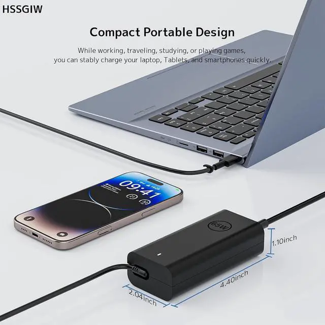 Alt view image 4 of 7 - 65W USB Type C Laptop Charger Fit for Dell Latitude Inspiron XPS Chromebook | 65W/45W PD Fast Charging | Smart Temperature Control | Wide Compatibility | Compact Design | Multiple Protection