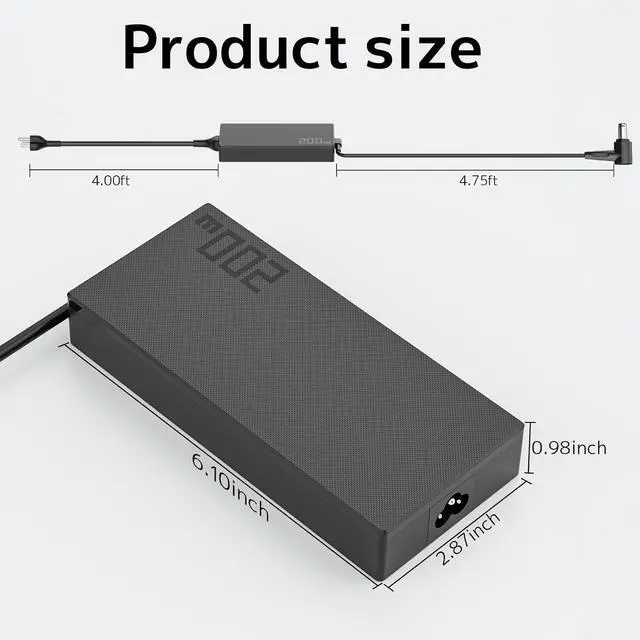 Alt view image 3 of 7 - 200W Gaming Laptop Charger Replacement for Asus Rog Zephyrus G15 G16 GA503 GA605 GA503QM GA503QR GA503QS;Studio 17 PX713 ROG Strix G17 G15 TUF A14 A15 F15 F17 AC Adapter ADP-200JB D Power Supply Cord