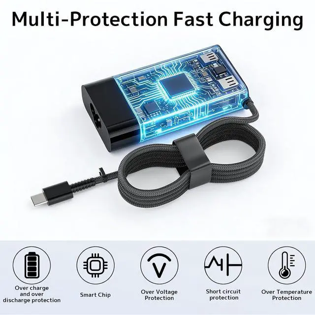 Alt view image 6 of 7 - New 65W USB Type-C Slim Charger Fit for HP Spectre;Envy X2;Chromebook X360 11 12 13 14;Elitebook X360;Pavilion 11 13 14 15 17;Elite x2 ProBook Laptop Travel AC Adapter Power Supply Cord (PA-1650-38HT)