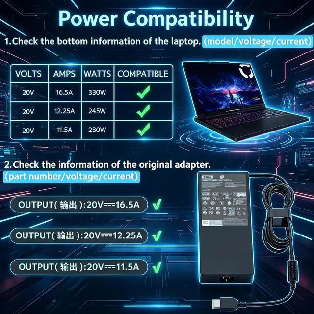 Alt view image 5 of 7 - New 330W GaN Slim Gaming Laptop Charger Replacement for Lenovo 20V 16.5A AC Adapter; Legion Pro 9 9i Gen 9 7 7i 5i 5 15 16 17 Yoga AIO 7 16IRX8 16IRX9 16IRX8H 16ARX8H RTX 4070 4080 4090 Power Supply