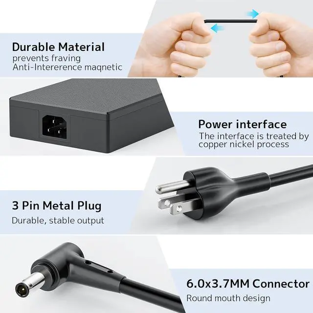 Alt view image 3 of 7 - 240W Gaming Laptop Charger, Fit for ASUS ROG TUF ADP-240EB B Power Adapter | 20V 12A Stable High-Power Supply, 8.8ft Long Cord, Fast Charging, Temperature Control, For TUF A15 A16 F15 Rog Zephyrus str