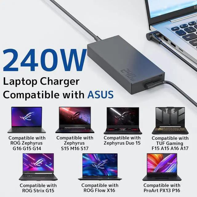 Alt view image 7 of 7 - 240W Gaming Laptop Charger, Fit for ASUS ROG TUF ADP-240EB B Power Adapter | 20V 12A Stable High-Power Supply, 8.8ft Long Cord, Fast Charging, Temperature Control, For TUF A15 A16 F15 Rog Zephyrus str