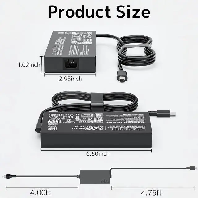 Alt view image 6 of 7 - 240W Charger Replacement for ASUS ROG Zephyrus ProArt TUF Power Supply Cord | Temperature control AC Adapter for Tuf A16 A18 A14 laptop ROG Zephyrus G14 G16 Flow Z13 ProArt PX13 P16 Rectangle Gaming w