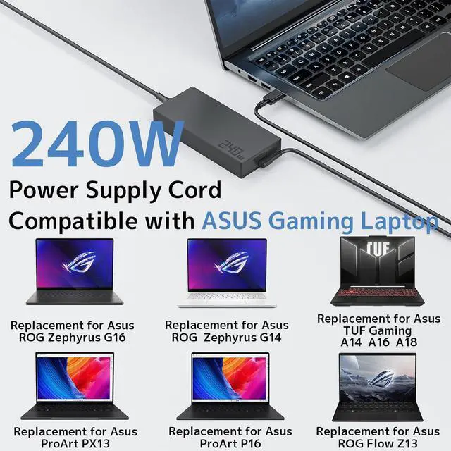 Alt view image 7 of 7 - 240W Charger Replacement for ASUS ROG Zephyrus ProArt TUF Power Supply Cord | Temperature control AC Adapter for Tuf A16 A18 A14 laptop ROG Zephyrus G14 G16 Flow Z13 ProArt PX13 P16 Rectangle Gaming w