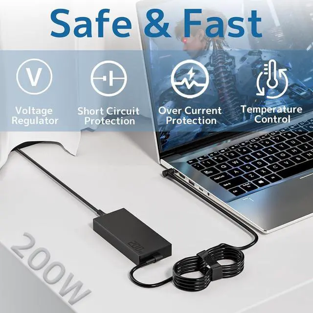 Alt view image 4 of 7 - 200W Charger Fit for ASUS ROG Zephyrus G15 TUF Gaming Laptop adp-200jb d | Overheat Protection, 6.0 x 3.7mm Round Tip, 180W Fast Charging for ROG Strix Power Supply TUF Dash F15 Computer AC Adapter