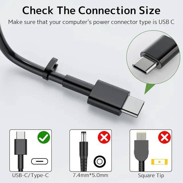 Alt view image 3 of 7 - 65W 45W USB Type C Laptop Charger Fit for Dell Latitude XPS 13 AC Adapter | Gen 5 Optimized Circuit, PD Fast Charging, Travel Power Cord For Latitude 3000 5000 e5440 7000 Chromebook 3100 Inspiron USBC
