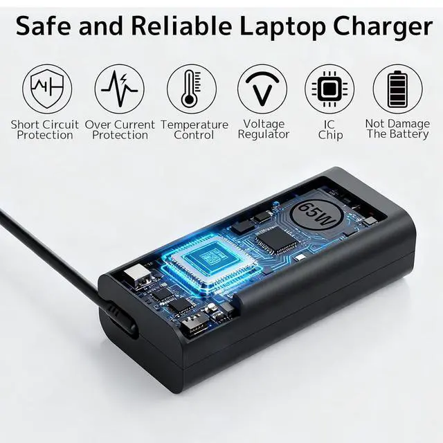 Alt view image 4 of 7 - 65W 45W USB Type C Laptop Charger Fit for Dell Latitude XPS 13 AC Adapter | Gen 5 Optimized Circuit, PD Fast Charging, Travel Power Cord For Latitude 3000 5000 e5440 7000 Chromebook 3100 Inspiron USBC