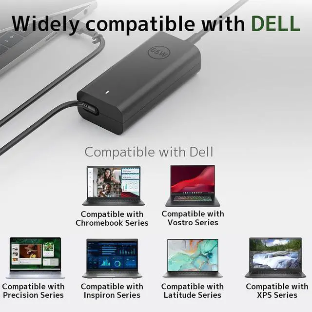 Alt view image 6 of 7 - 65W 45W USB Type C Laptop Charger Fit for Dell Latitude XPS 13 AC Adapter | Gen 5 Optimized Circuit, PD Fast Charging, Travel Power Cord For Latitude 3000 5000 e5440 7000 Chromebook 3100 Inspiron USBC