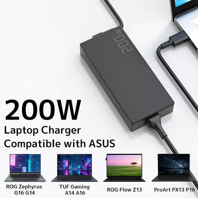 Alt view image 6 of 7 - 200W Charger Compatible with ASUS ProArt P16 ROG Flow Z13 TUF Gaming Laptop | ProArt PX13 H7606, ROG Zephyrus G16 G14, Rectangle Conn, 20V 10A Fast & Stable High Power Supply Cord, AC Adapter ADP-200J