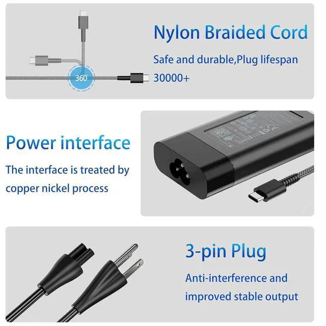 Alt view image 5 of 7 - 65W Type C Charger Fit for HP Envy Chromebook Spectre x360 Omnibook Laptop | New Slim, PD Fast Charging, Universal, Travel, 45W USB C AC Adapter For Elitebook Pavilion Elite x2 20V 3.25A Power Supply