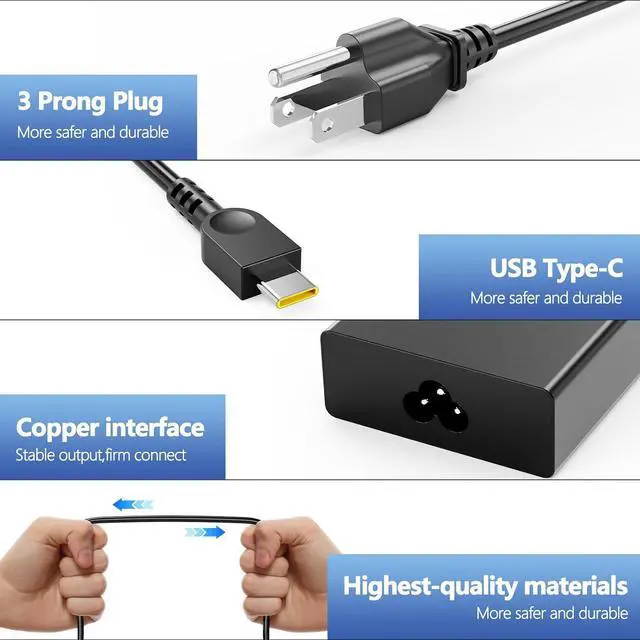 Alt view image 3 of 5 - 100W USB Type C AC Adapter | Fit ADL100YCC3A YDC3A YLC3A 4X21M37465, Yoga ThinkPad ThinkBook IdeaPad Legion Type-C 100W 20V5A Lenovo PD charger