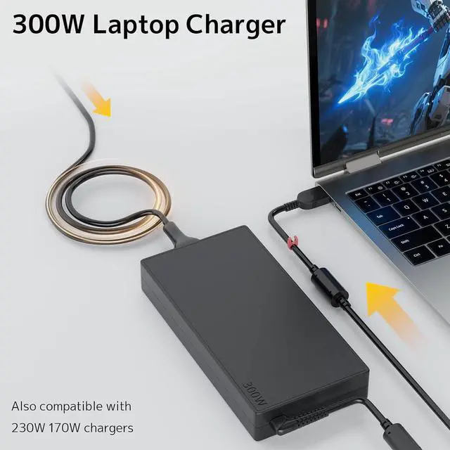 Alt view image 4 of 7 - 300W AC Adapter Charger Fit for Lenovo Legion 7 7i 5i 5 pro ThinkPad Laptop | New Slim, Overheat Protection, Reinforced Connector, Fast Charging for Gaming RTX 50 Series 20V 15A ADL300SDC3A Power Supp