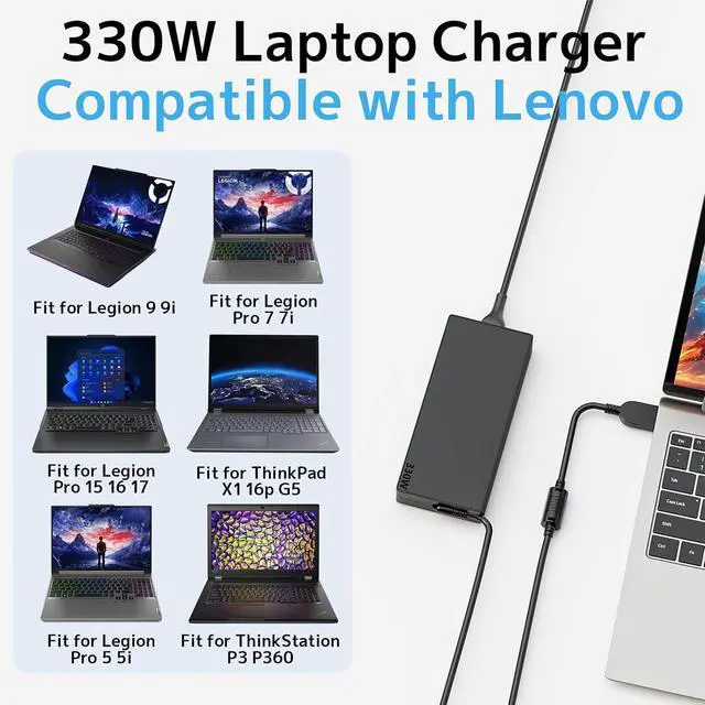 Alt view image 6 of 7 - 330W New Slim Tip Charger Fit for Lenovo Laptop Legion pro 5080 ThinkPad | AC Adapter for Legion pro 7i 7 5i 5 9 16IRX8 RTX 5090 5070ti 2026 Gaming Power Supply Cord ThinkPad X1 GX21M50608 ADL330SDC3A