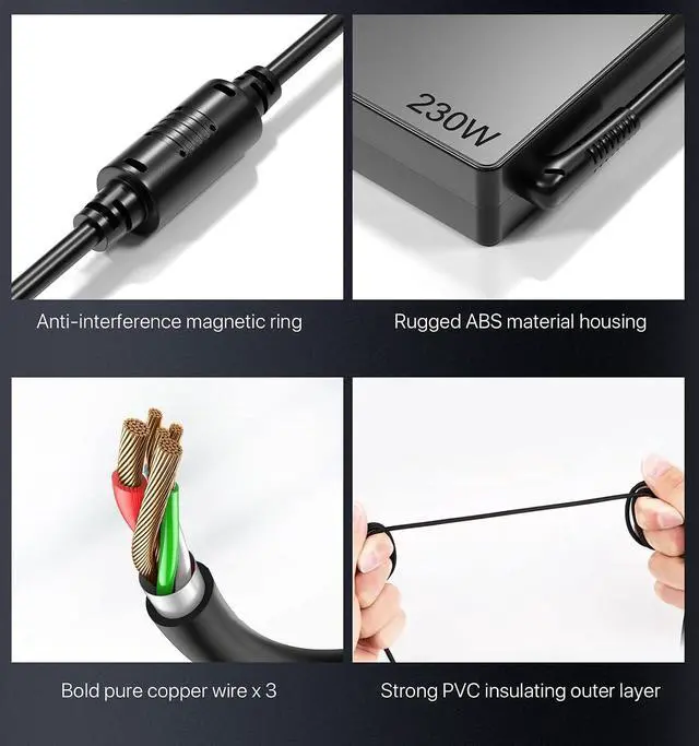 Alt view image 3 of 6 - 230W 5.5×1.7mm Charger Fit for Acer Predator Helios Triton Nitro 5 Laptop | Compatible Acer Helios 300 PH315-53/54/55, Nitro AN515-58 AN16-51 AN517-42 AN17-71, Triton 300 PT315 PT515 Power Cord