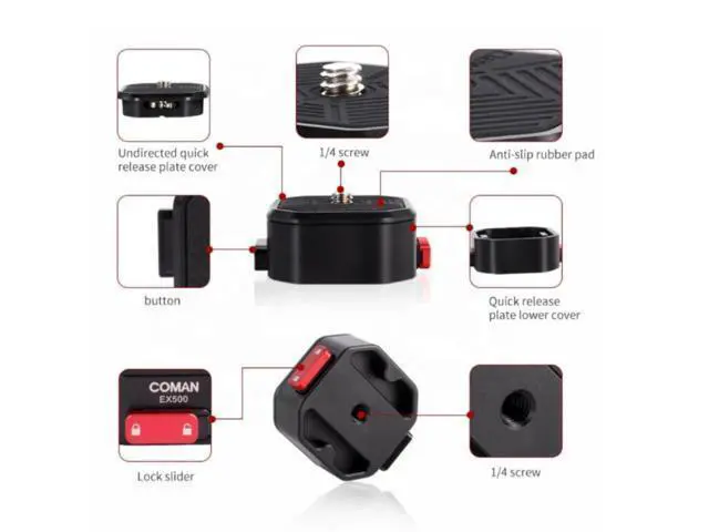 Alt view image 4 of 4 - Coman EX500 Tripod Ballhead Quick Release Plate Screw Adapter Mount for Tripod Stand Monopods Stabilizer