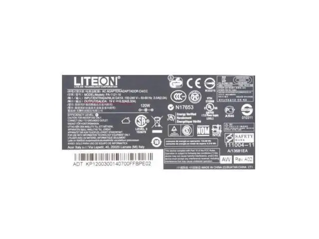Alt view image 2 of 2 - 19V 6.32A 120W 5.5x1.7mm LITEON PA-1121-16 AC Power Supply Adapter For ACER Laptop Charger