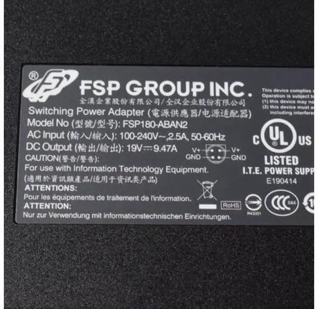 Alt view image 2 of 2 - 19V 9.47A 180W 4PIN FSP FSP180-ABAN2 FSP180-ABAN1 Power Supply AC Adapter for CLEVO P150 X511 9NA1800700 Laptop Charger