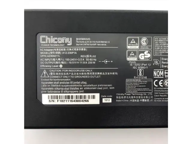 Alt view image 2 of 2 - Chicony A12-230P1A A17-230P1A 19.5V 11.8A 230W A230A011L AC Adapter For MSI GS65 GS75 P65 9SG P75 CLEVO P671HS-G Charger