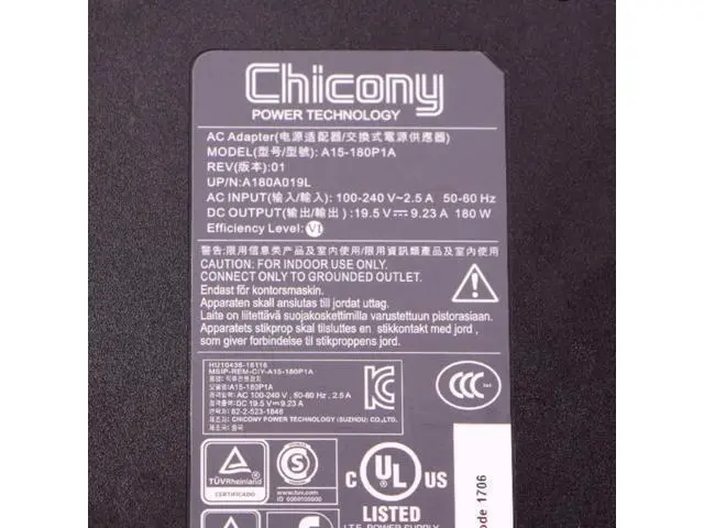 Alt view image 2 of 2 - 19.5V 9.23A 180W Chicony A15-180P1A A17-180P4A AC Adapter For MSI GS63VR 6RF GP62MVR STEALTH Laptop Power Supply Charger