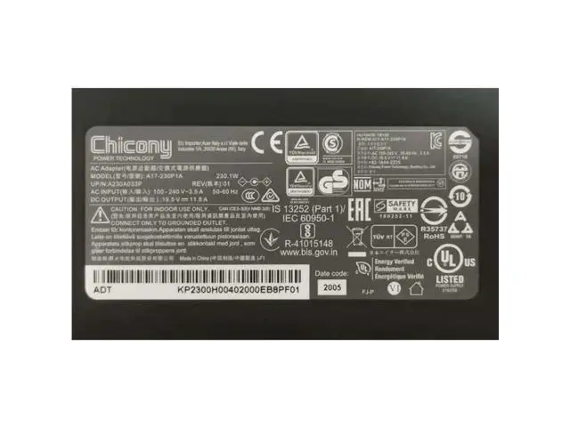 Alt view image 2 of 2 - Chicony A17-230P1A 230.1W 19.5V 11.8A 230W 5.5x1.7mm DELTA ADP-230JB D AC Adapter For ACER Laptop Power Supply Charger