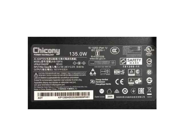 Alt view image 2 of 2 - Chicony A18-135P1A 19.5V 6.92A 135W AC Adapter For ACER NITRO 5 AN515 ASPIRE7 SERIES Laptop Power Supply Charger