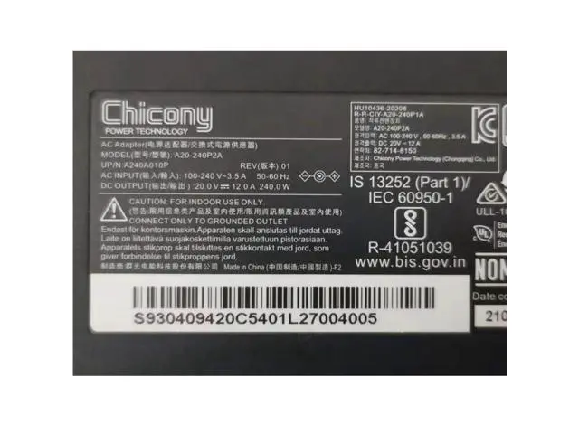 Alt view image 2 of 2 - CHICONY 20V 12A 240W 4.5x3.0mm A20-240P2A A240A010P Power Supply AC Adapter For MSI Laptop Power Charger