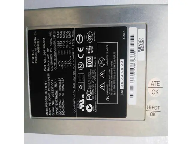 Alt view image 3 of 6 - 90% PSU For HP ML350G3 500W Switching Power Supply PS-5501-1C 264166-001 292237-001
