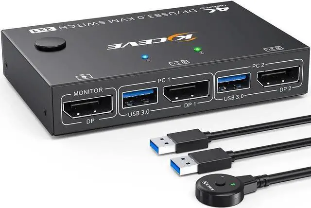Main image of Aomoproing USB 3.0 KVM Switch Displayport 4K@144Hz, 2 Port Displayport KVM Switch for 2 PCs 1 Monitor 8K@30Hz, DP KVM Switch 2 in 1 Out for 2 PC Share 4 USB 3.0 Device Keyboard Mouse Monitor with Wire