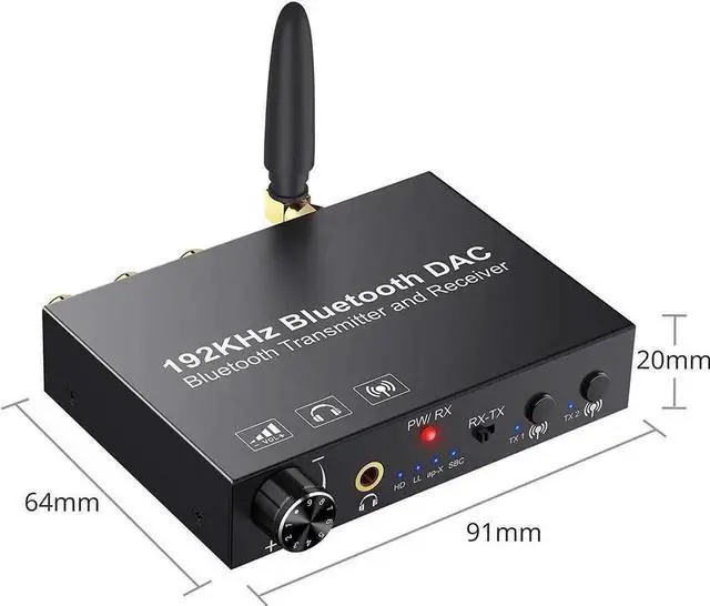 Alt view image 2 of 7 - 192KHz DAC Digital to Analog Audio Converter Bluetooth5.0 Transmitter Receiver with aptX HD aptx Low Latency Wireless Audio Adapter