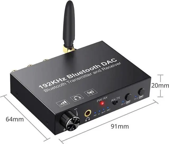 Alt view image 2 of 7 - 192KHz DAC Digital to Analog Audio Converter Bluetooth5.0 Transmitter Receiver with aptX HD aptx Low Latency Wireless Audio Adapter