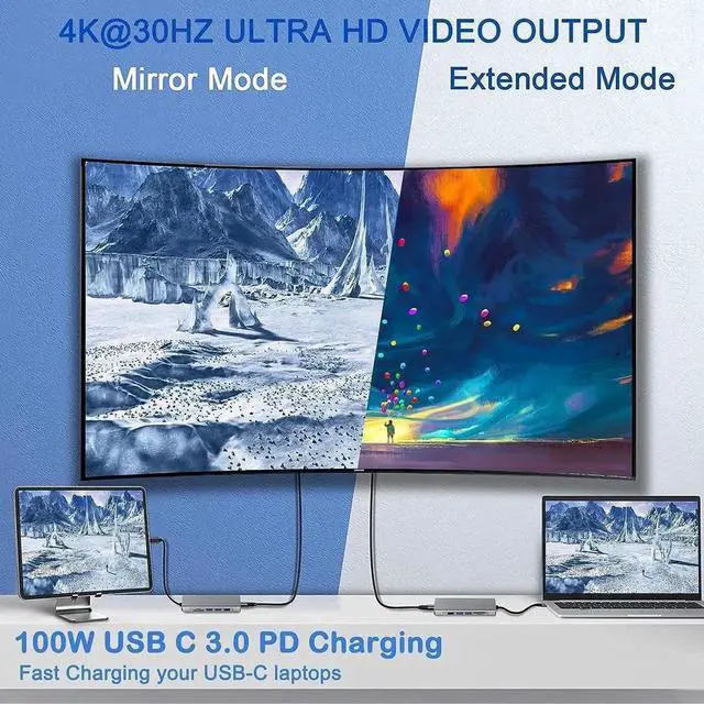 Alt view image 7 of 7 - USB-C Hub with M.2 NVMe/SATA SSD Enclosure, 8 in 1 USB C Hub Adapter Fits PCIe 3.0 NVMe M.2 SSD, 2.5-inch SATA HDD with 4K HDMI, 10Gbps USB-C 3.1 & USB 3.1, USB 2.0, SD/Micro SD, 100W PD for Laptops