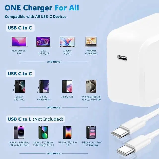 Alt view image 5 of 7 - USB C Charger Block, 65W GaN Adapter with 6FT Type C Cable, Fast Charging Foldable Charger for i-Ph-one 15/14/13/12/11/Pro Max/XS/XR/X,Galaxy,i-P-ad Pro/Air/Mini,Ma-c-Book Pro/Air and More (White)