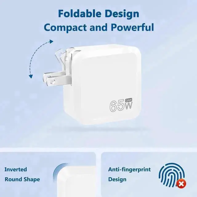 Alt view image 4 of 7 - USB C Charger Block, 65W GaN Adapter with 6FT Type C Cable, Fast Charging Foldable Charger for i-Ph-one 15/14/13/12/11/Pro Max/XS/XR/X,Galaxy,i-P-ad Pro/Air/Mini,Ma-c-Book Pro/Air and More (White)