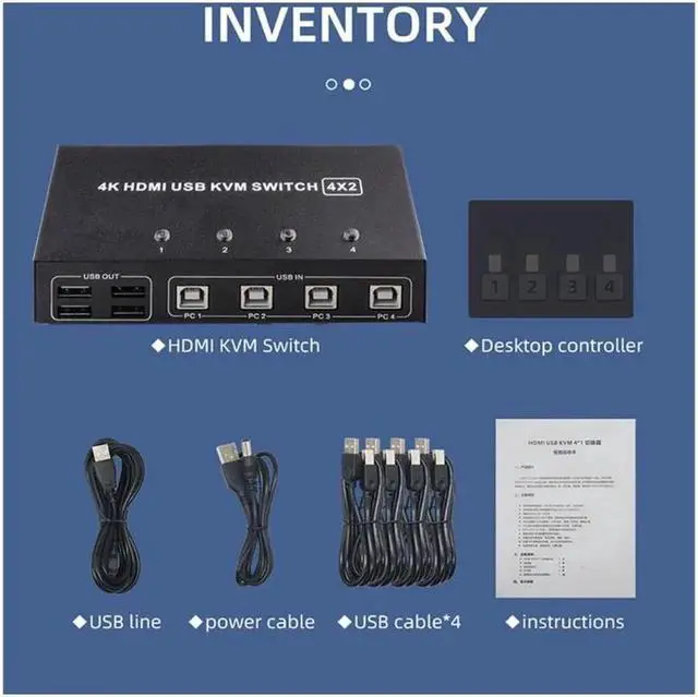 Alt view image 6 of 6 - Dual monitor HDMI KVM Switch 4 port USB HDMI KVM Switch 4K 60Hz KVM HDMI 2.0 Switch Switcher for PC monitor mouse keyboard share