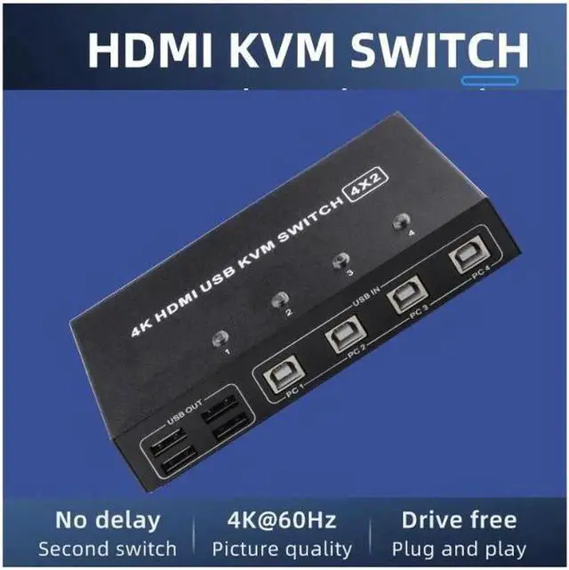 Alt view image 5 of 6 - Dual monitor HDMI KVM Switch 4 port USB HDMI KVM Switch 4K 60Hz KVM HDMI 2.0 Switch Switcher for PC monitor mouse keyboard share