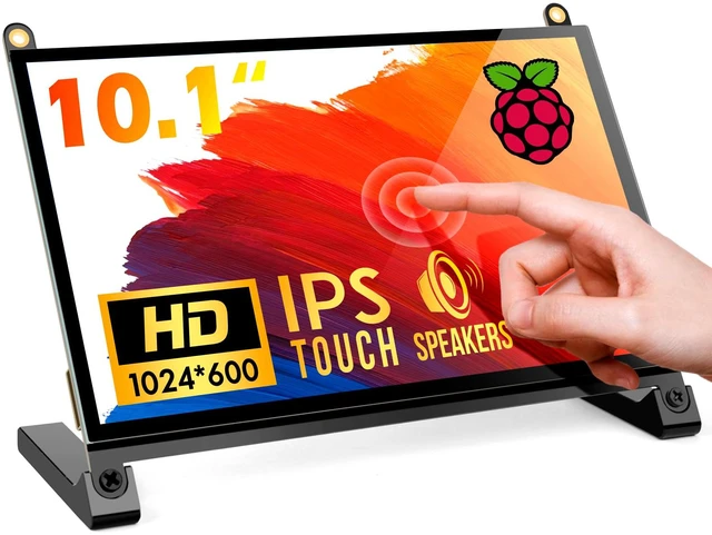 Main image of 10.1" Touchscreen Monitor, 1024x600 IPS Raspberry Pi Screen, HDMI 5-Point Touch, Dual Speakers, Plug & Play, Pi 5/4/3/Zero, Home Assistant, Gaming, PC Sub-Monitor, 3 Display Modes, Easy Setup