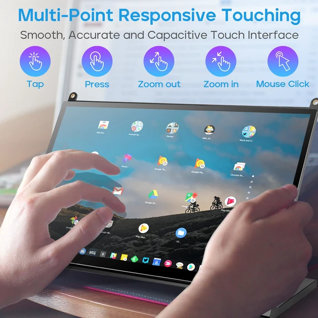 Alt view image 5 of 7 - 10.1" Touchscreen Monitor, 1024x600 IPS Raspberry Pi Screen, HDMI 5-Point Touch, Dual Speakers, Plug & Play, Pi 5/4/3/Zero, Home Assistant, Gaming, PC Sub-Monitor, 3 Display Modes, Easy Setup